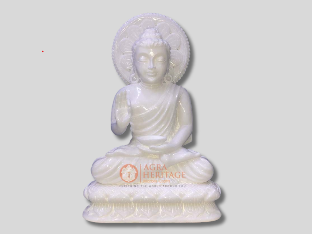 White Marble Sign of Calm Sleeping Budism Statue